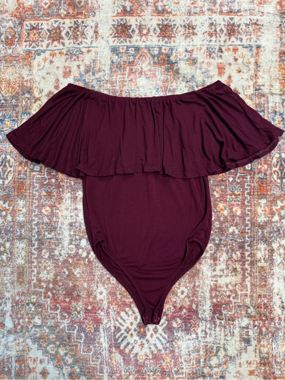 Hummingbird Burgundy Off the Shoulder Ruffle Bodysuit Size Medium